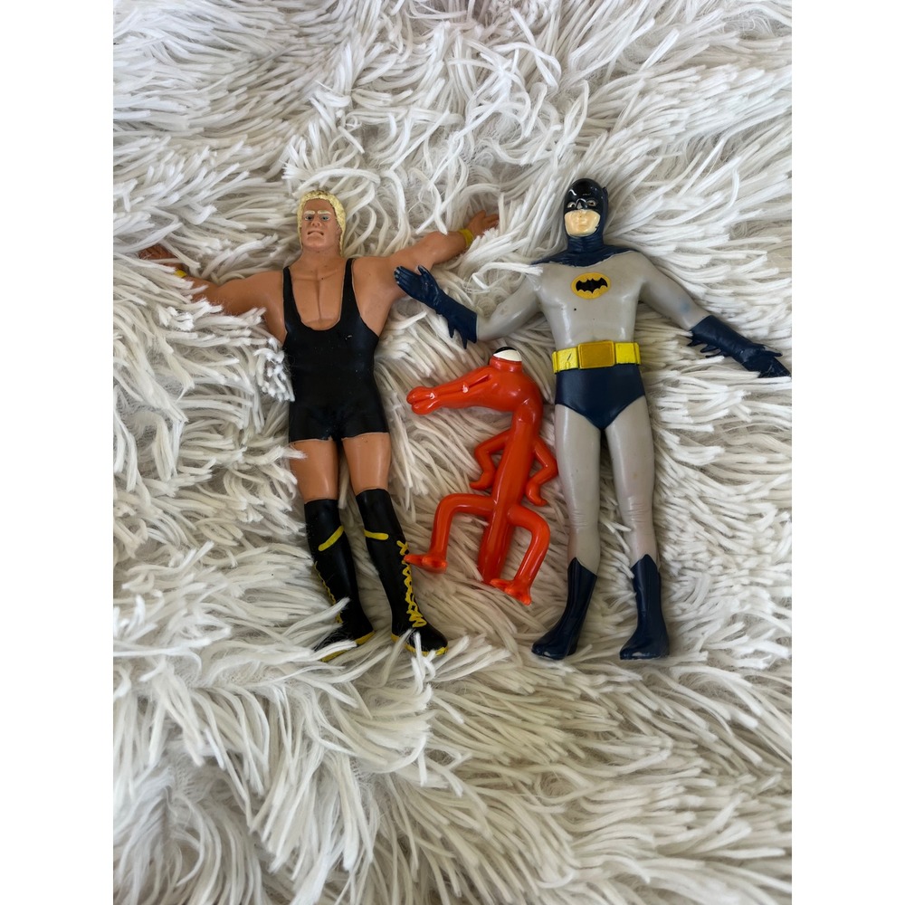 Vintage 1974 Batman 1980s WWF Ric Flair & Red Bendy Toy Action Figure Lot